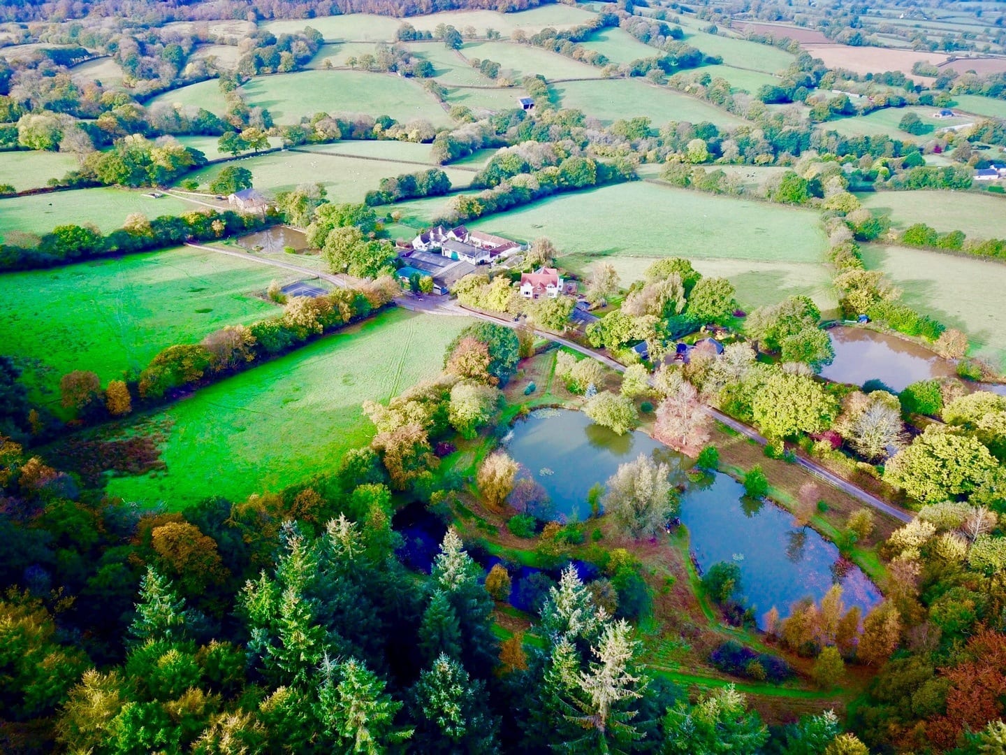 Aerial views of South Farm showing the lakes