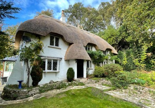 Delighted ful thatched cottage with fighting hares