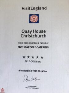 The five star award for Quay house from visit england for fantastic self catering accommodation