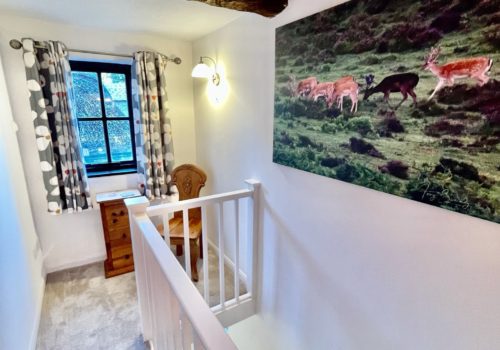 Thatche Cottage hallway with deer picture in the New Forest