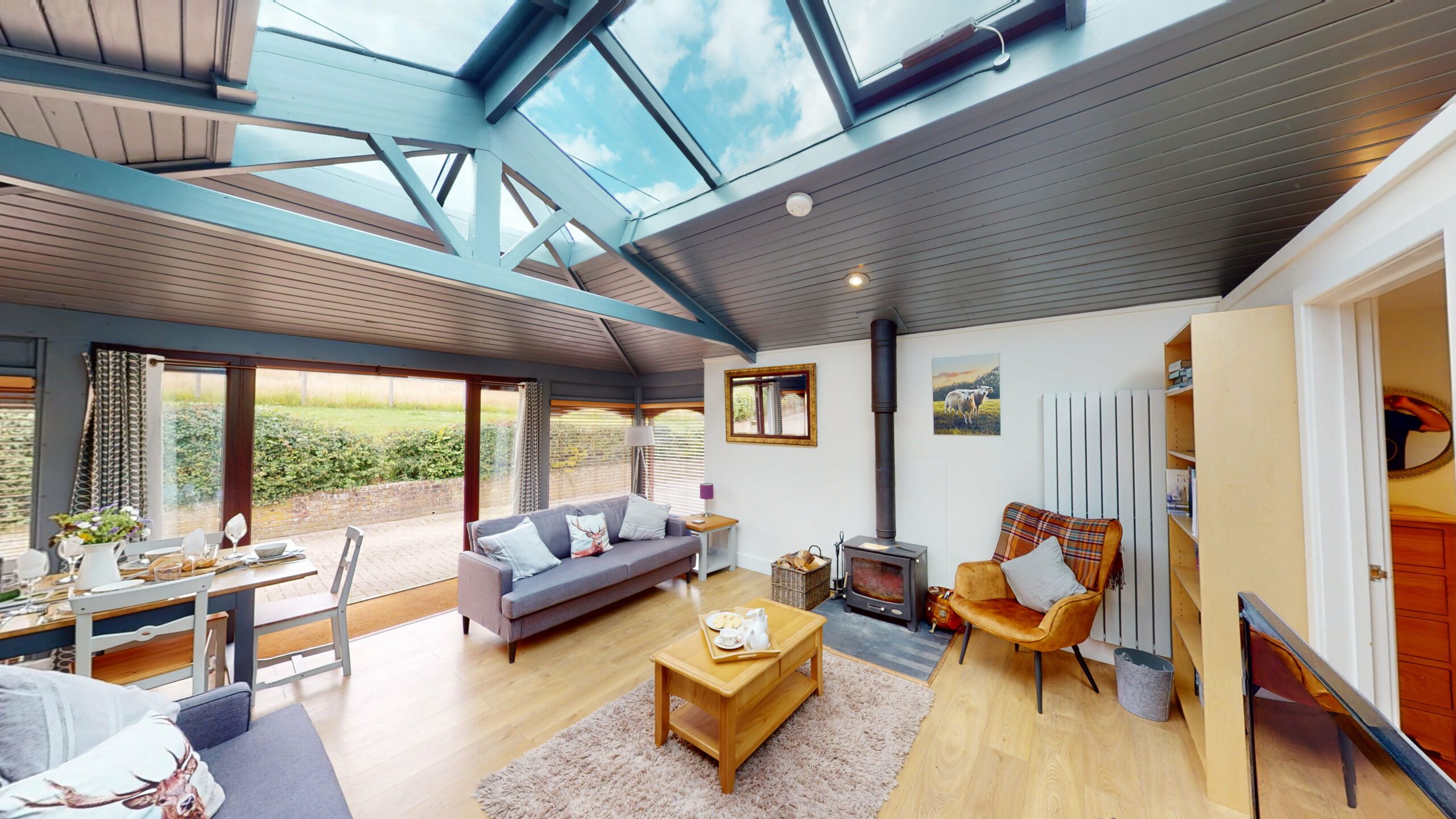 Bright Open plan living space with skylights in the New Forest