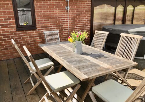 Garden seating area at a New Forest Lodge