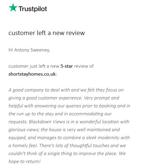 Trist pilot five star review of blackdown views in Devon.
