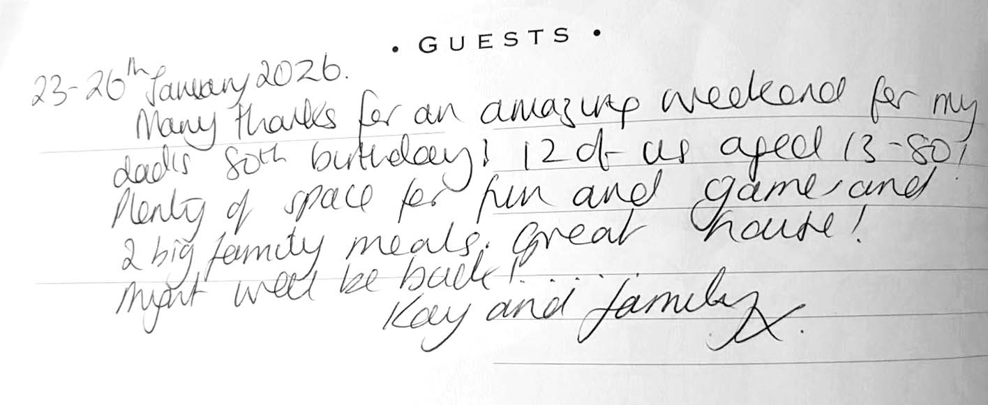 Hand written guest book comment for Osmund House