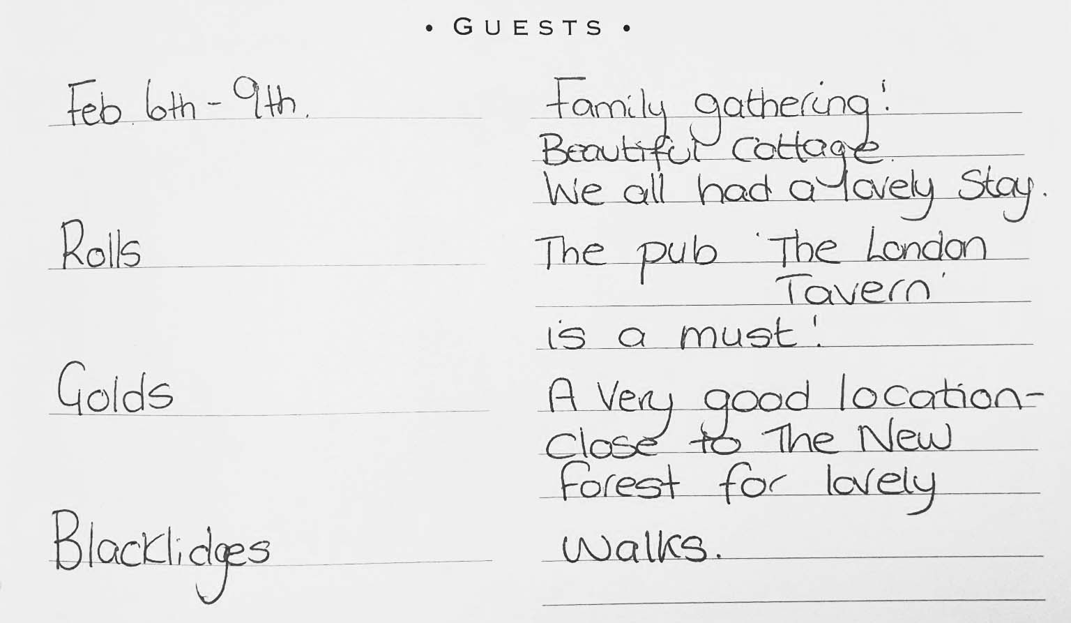 guest book comment hand written