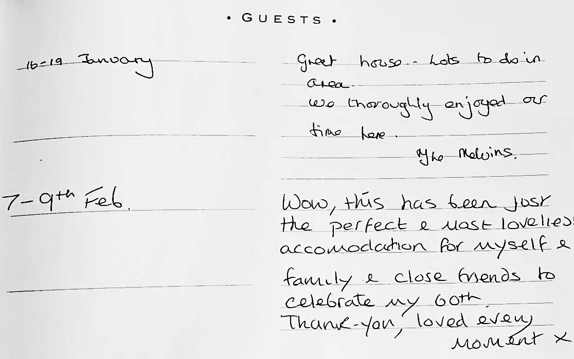 Extract from a guest book at Galtons Cottage holiday let in Dorset